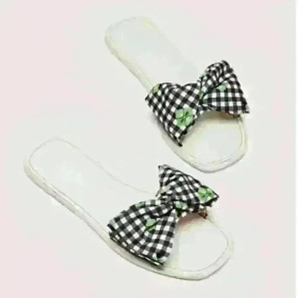 kate spade Shoes - Kate Spade Knot Bow Gree floral Slide Sandals Size 8.5 Twist Bow Preppy